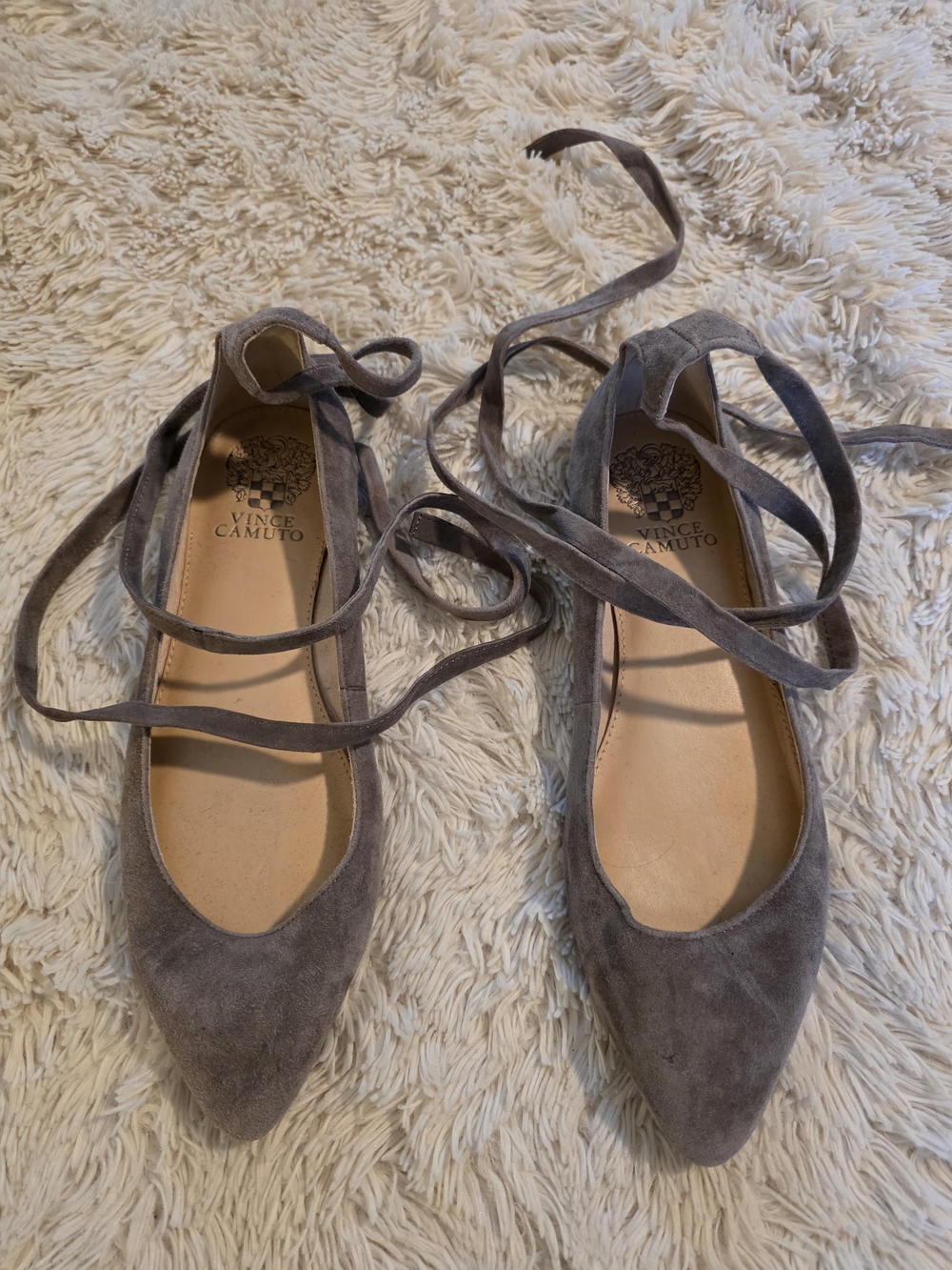 Vince Camuto Gray Suede Lace-Up Pointed Ballet Flats Size 6.5L & 7R
